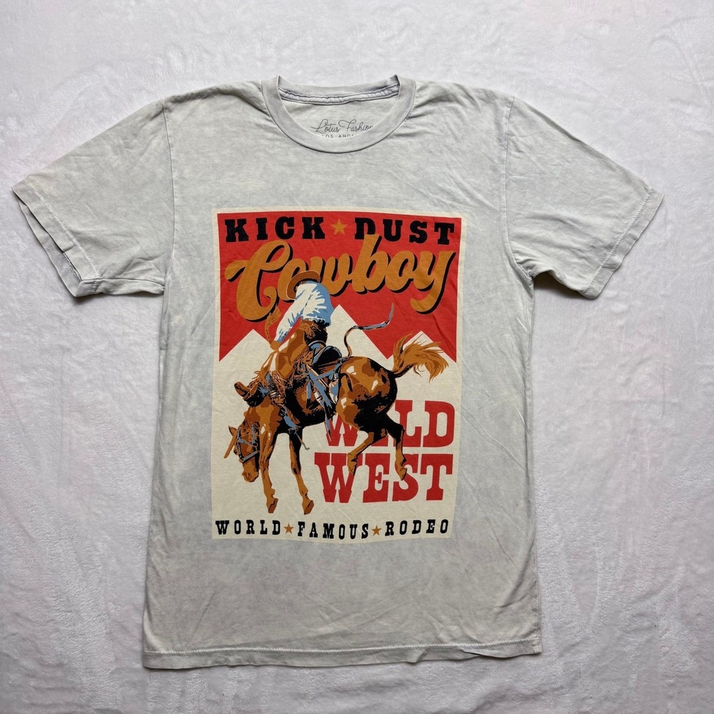 Brand New! Cowboy Graphic T Shirt Light Wash Crew Neck Short‎ Sleeve Cotton